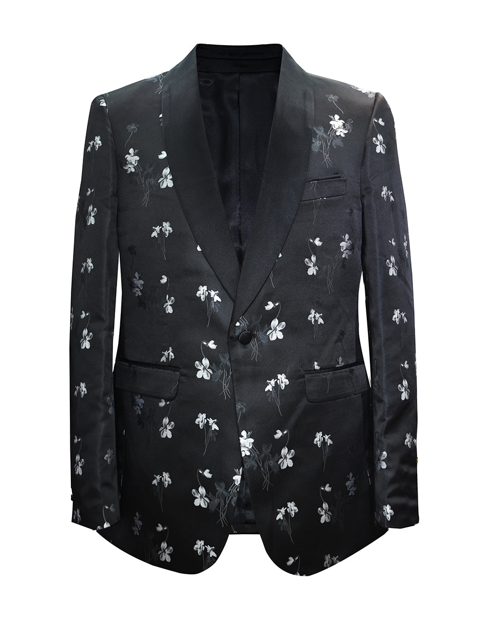 Mens Black & White Floating Flower Blazer - Men's Tuxedo USA