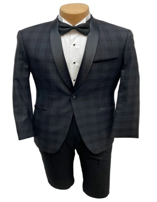 Mens Black Plaid Tuxedo Jacket Slim Fit Black with Grey Plaid Pattern Tuxedo - Men's Tuxedo USA