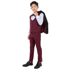 New Stacy Adams Boys Burgundy Tuxedo Set, 5-Piece Black Shawl Collar - Men's Tuxedo USA