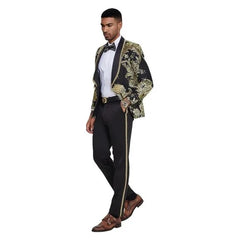 2024 Prom Special Black Paisley 2pc Mens Suit by Tazzio - Men's Tuxedo USA