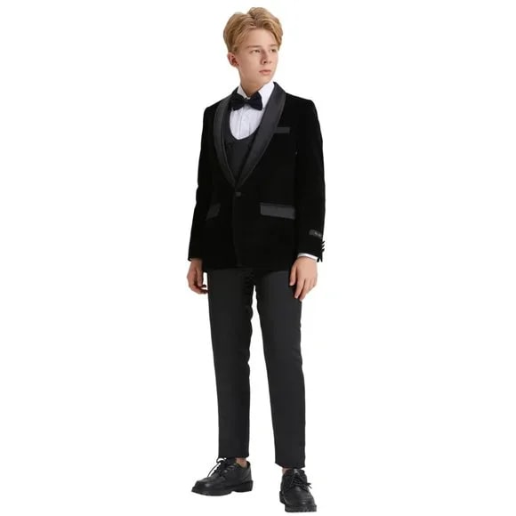 5pc Black Boys Velvet Tuxedo Includes Bowtie by Tazio - Men's Tuxedo USA