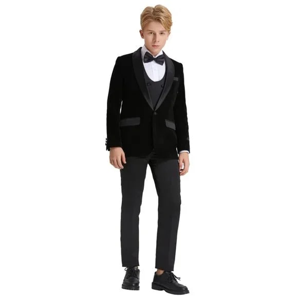 5pc Black Boys Velvet Tuxedo Includes Bowtie by Tazio - Men's Tuxedo USA