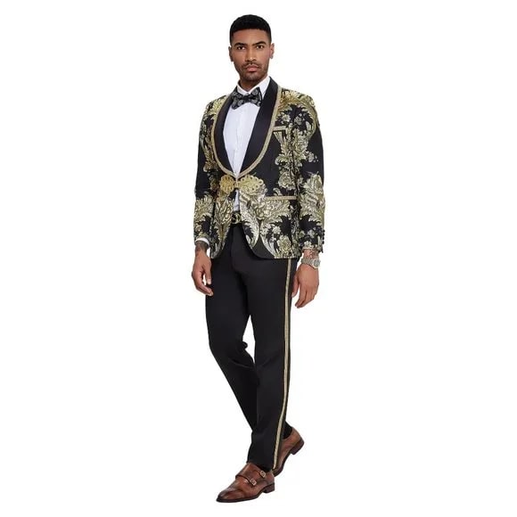 2024 Prom Special Black Paisley 2pc Mens Suit by Tazzio - Men's Tuxedo USA