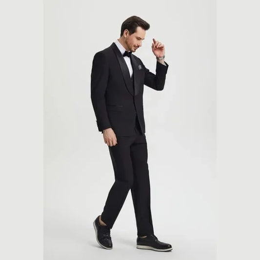 Stacy Adams 3pc Tuxedo Shawl Lapel, Black - Men's Tuxedo USA