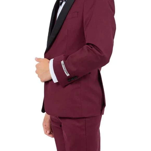 New Stacy Adams Boys Burgundy Tuxedo Set, 5-Piece Black Shawl Collar - Men's Tuxedo USA