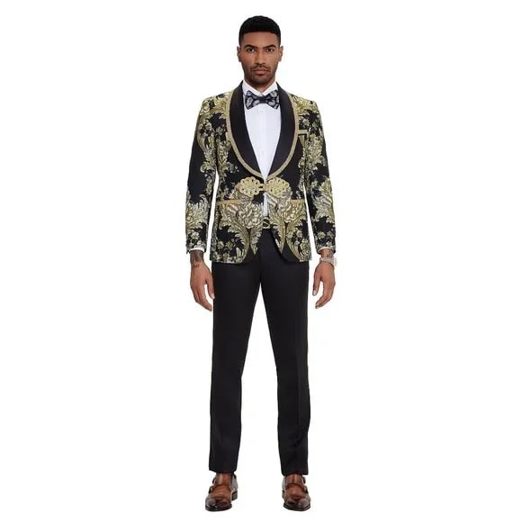 2024 Prom Special Black Paisley 2pc Mens Suit by Tazzio - Men's Tuxedo USA