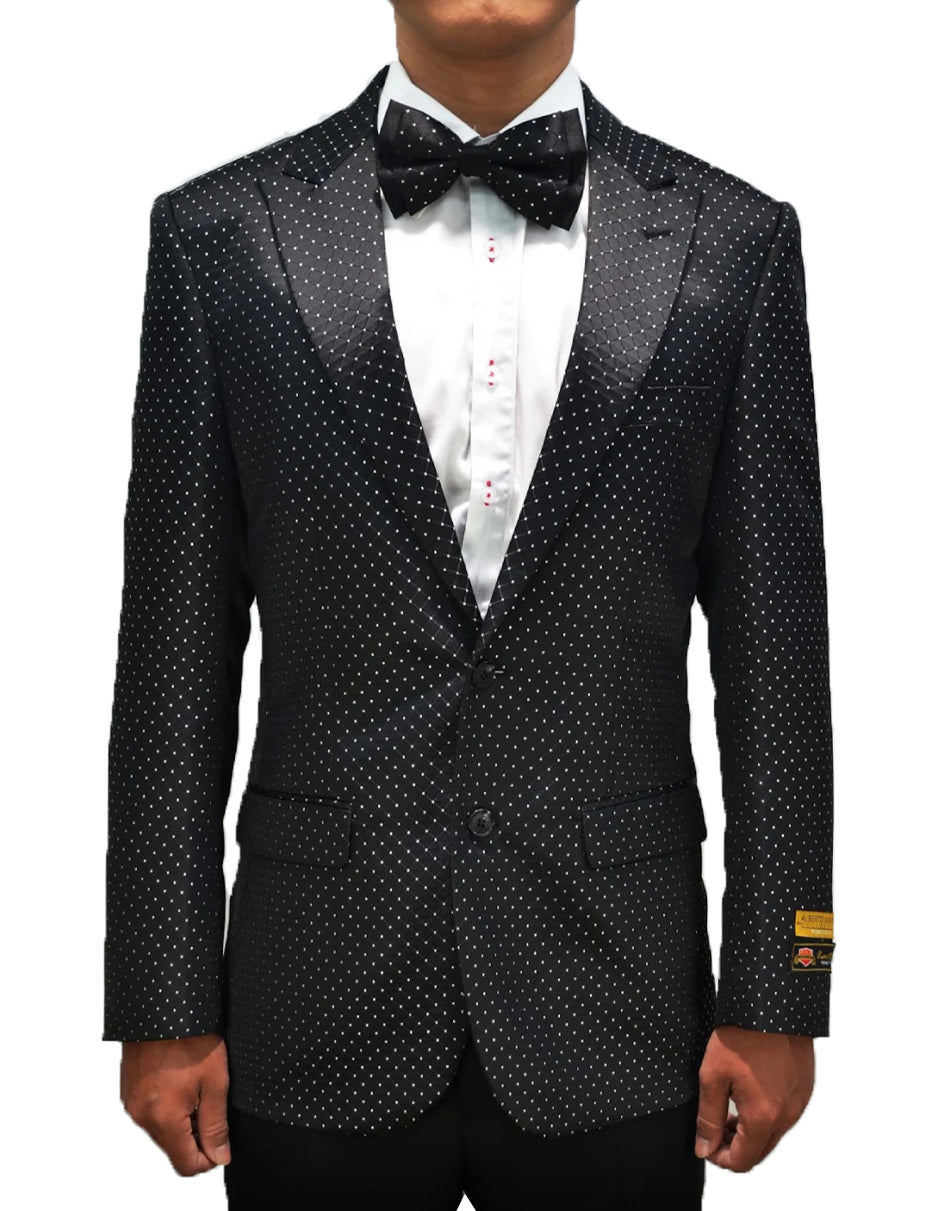 Mens 2 Button Peak Lapel Micro Dot Prom Tuxedo Dinner Jacket in Black - Men's Tuxedo USA