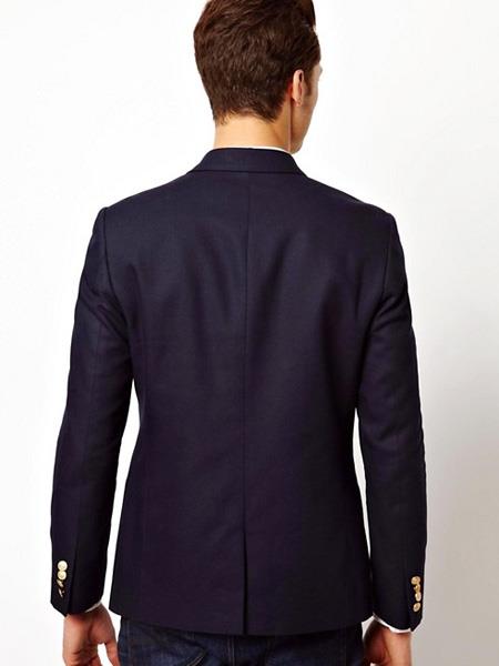 Black Or Navy Blue Men's Double Breasted Suits Jacket Slim Fit 4 Buttons Style Fabric Blazer Sport Coat - Men's Tuxedo USA