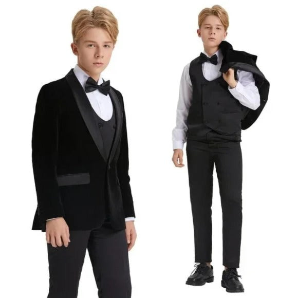 5pc Black Boys Velvet Tuxedo Includes Bowtie by Tazio - Men's Tuxedo USA