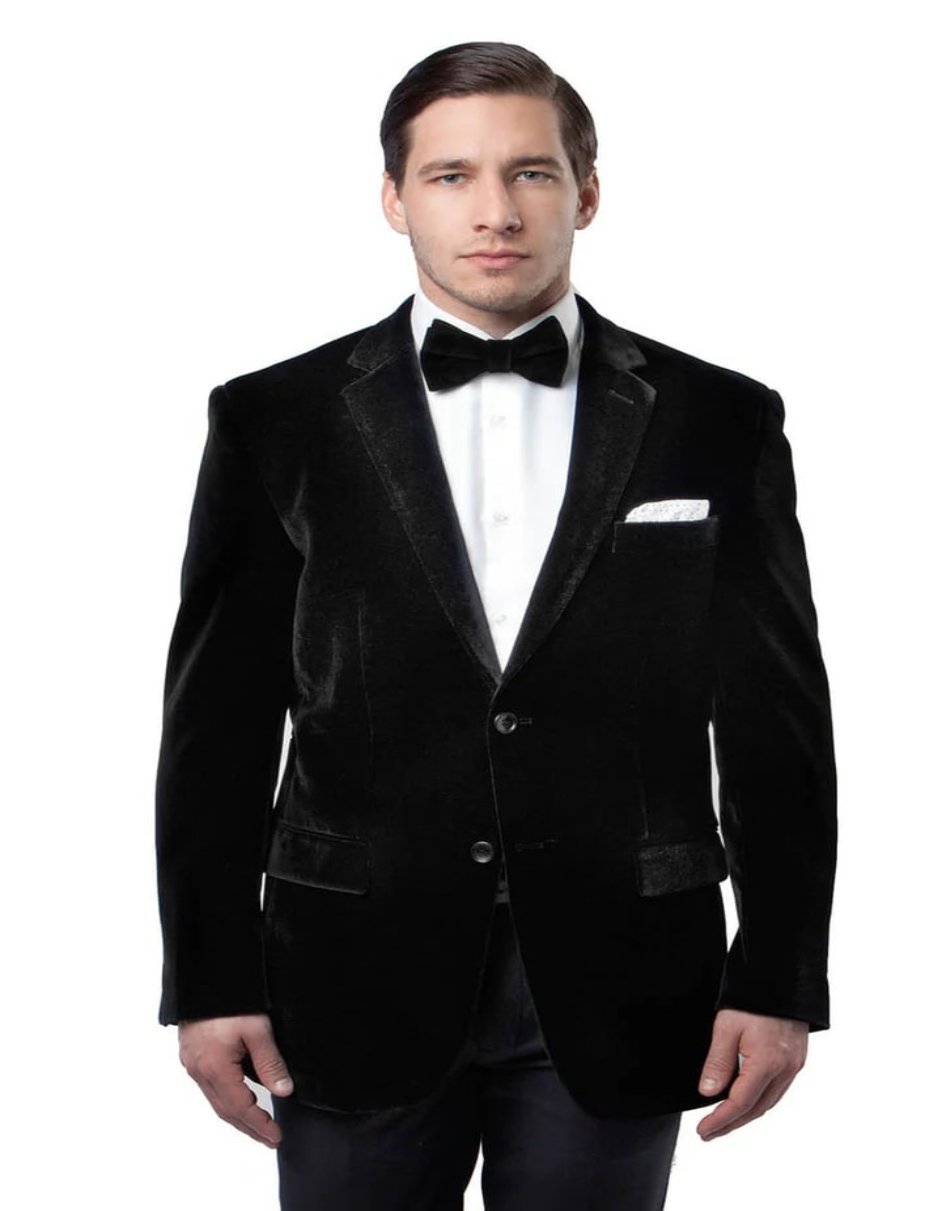 Mens Two Button Classic Velvet Black Blazer - Men's Tuxedo USA