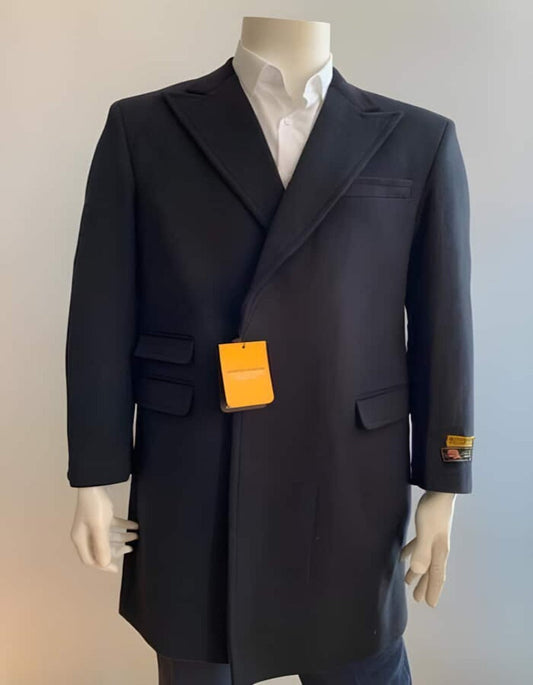 Mens Overcoat - Topcoat For Men - Winter Fabric - men's Overcoat - Peak Lapel 1920s Style - Wool Black Car Coat Three Quarter By Alberto Nardoni - Men's Tuxedo USA