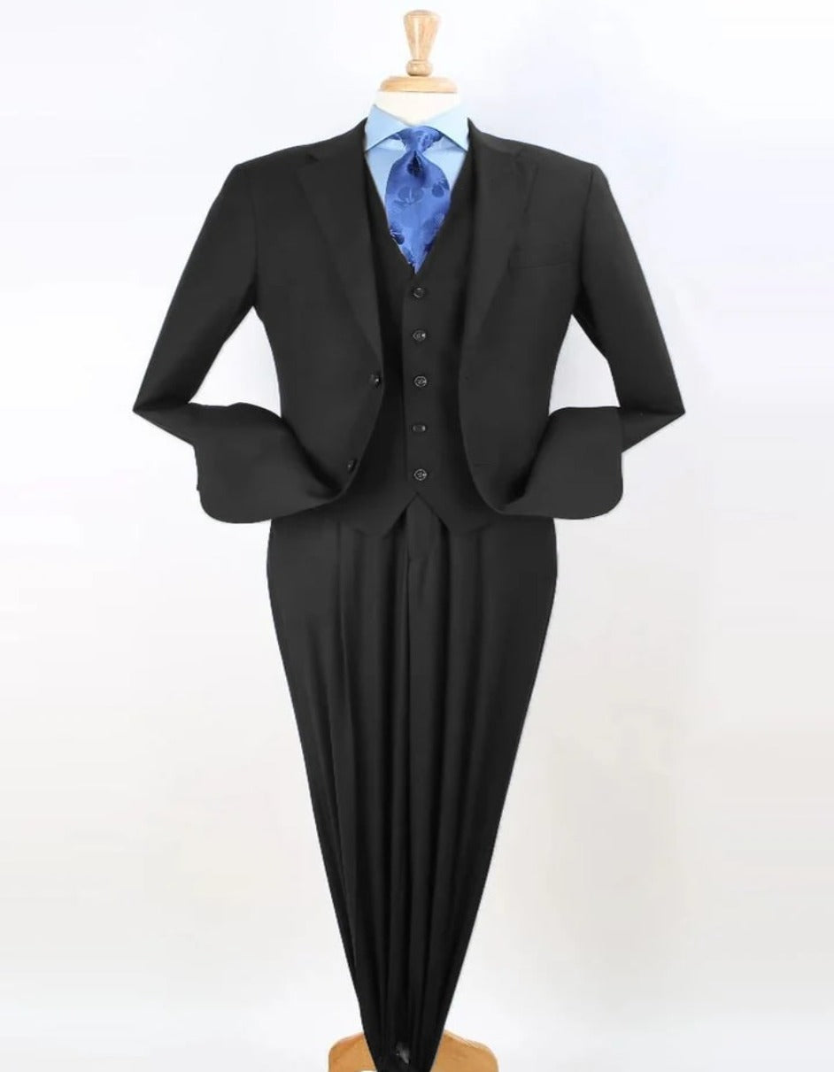 Pleated Suit - Mens Suits With Pleated Pant -  Regular Fit Suit - Notch Lapel Black Suit - Men's Tuxedo USA