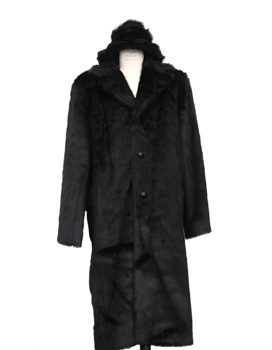 Mens Overcoat - Topcoat For Men - Winter Fabric - Men's Ankle length men's Overcoat ~ Long men's Dress Topcoat - Winter coat + Matching Hat Black Long Length Black Faux Fur Coat - Men's Tuxedo USA