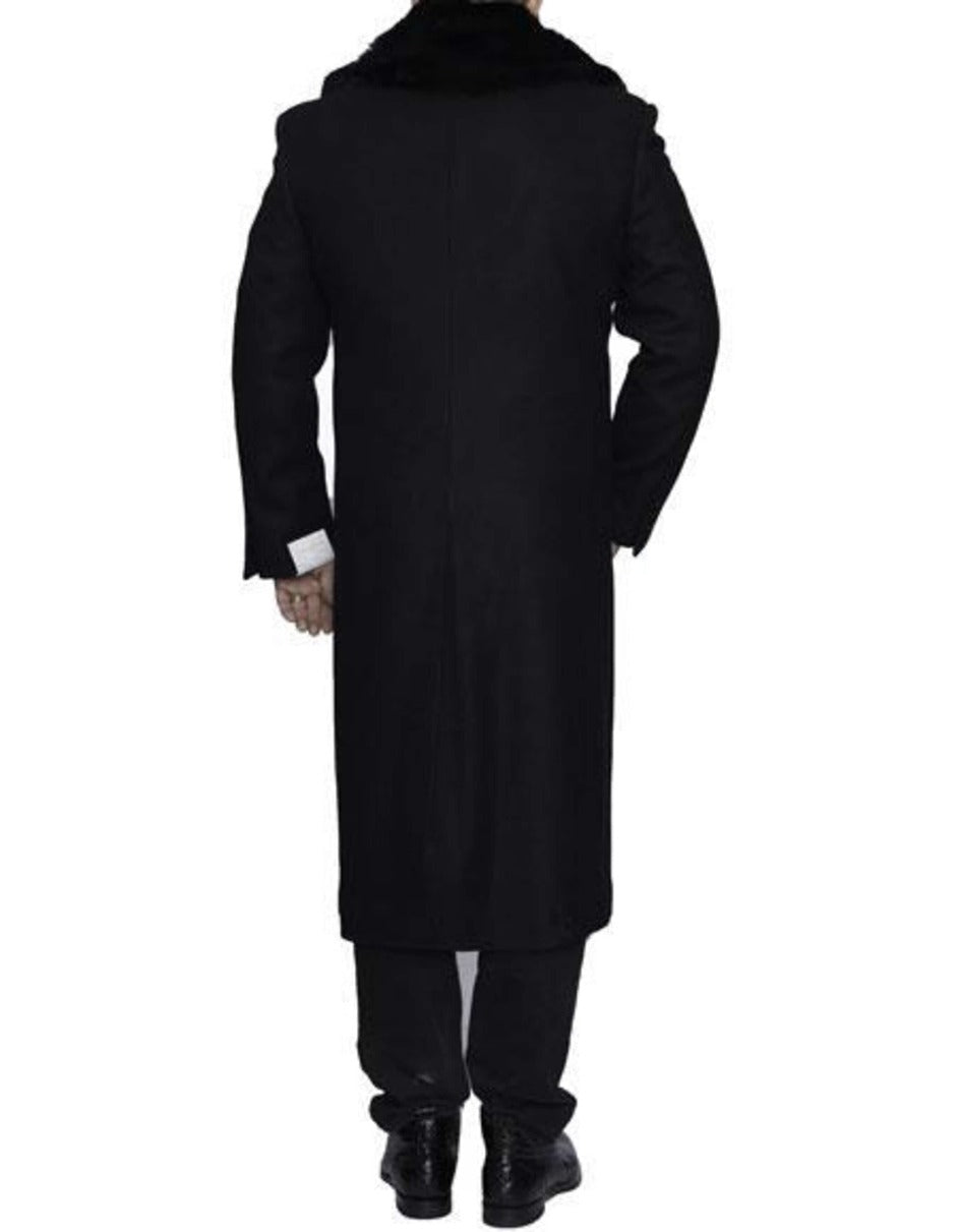 Mens Overcoat - Topcoat For Men - Winter Fabric - Three Button Big and Tall Large Man ~ Plus Size Removable Fur Collar Overcoat 4XL 5XL 6XL Black Long men's Dress Topcoat - Winter coat - Men's Tuxedo USA