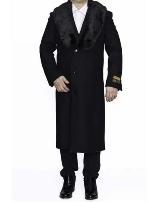 Mens Overcoat - Topcoat For Men - Winter Fabric - Three Button Big and Tall Large Man ~ Plus Size Removable Fur Collar Overcoat 4XL 5XL 6XL Black Long men's Dress Topcoat - Winter coat - Men's Tuxedo USA