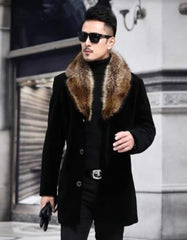 Mens Overcoat - Topcoat For Men - Winter Fabric - Mens Black Overcoat With Fur Collar For Sale - Men's Tuxedo USA