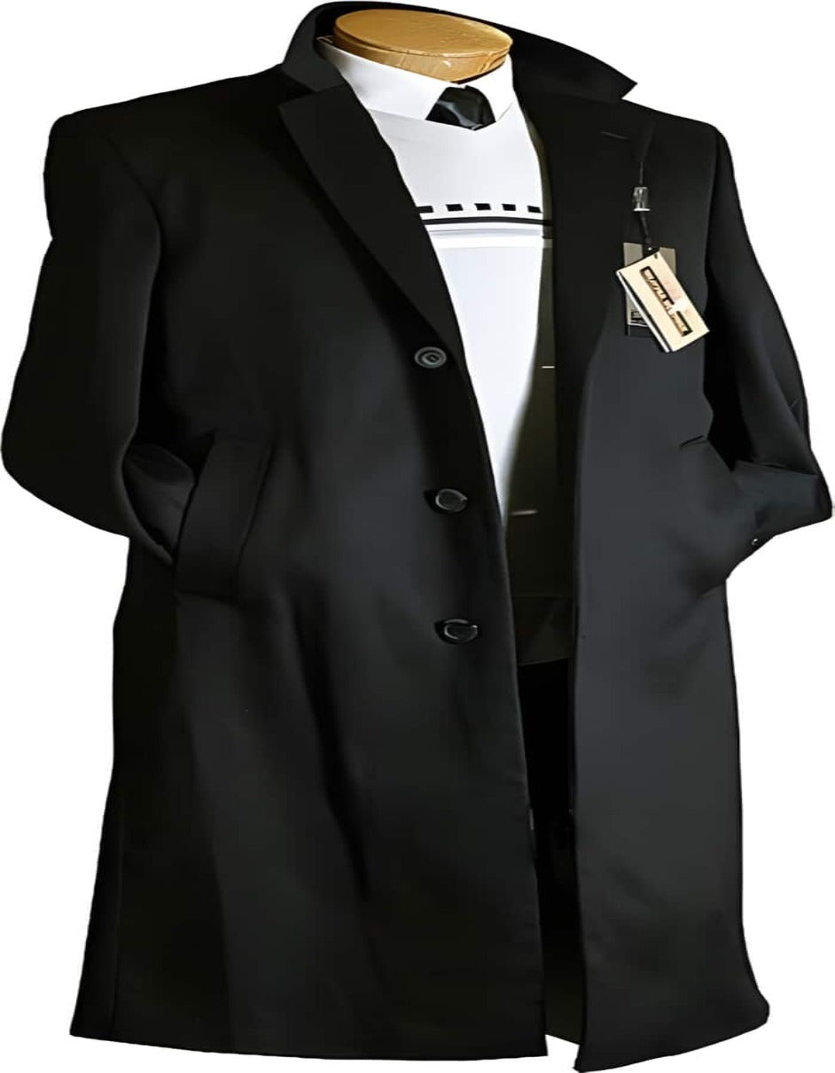 Mens Overcoat - Topcoat For Men - Winter Fabric - Dark color black Wool fabric / Dress Coat Cheap Priced Available In Big & Tall Sizes Overcoat - Mens Topcoat - Men's Tuxedo USA