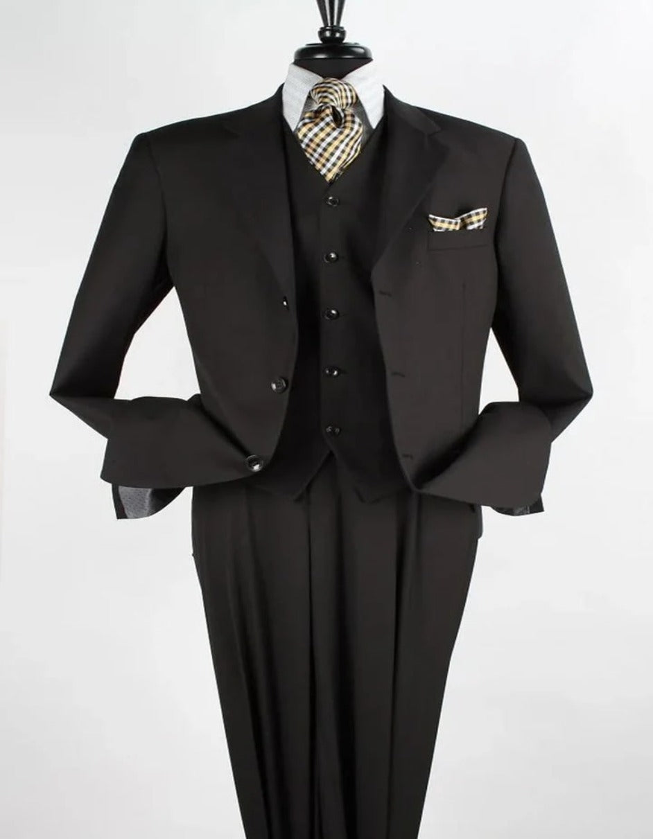 Pleated Suit - Mens Suits With Pleated Pant -  Regular Fit Suit - Single Pleated Black Pant Suit - Men's Tuxedo USA