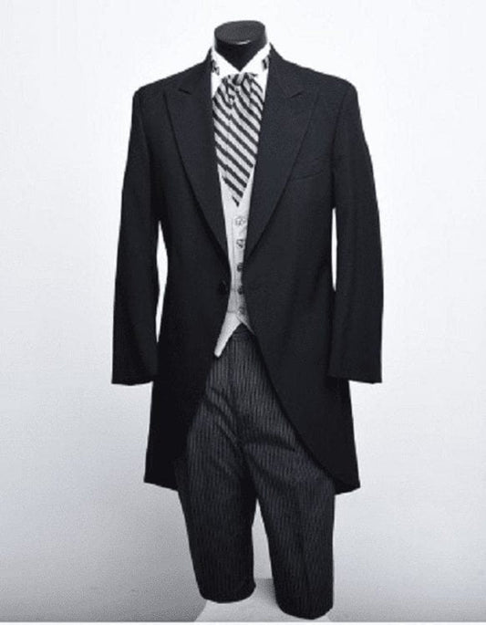 Cutaway Tuxedo - Black Peak Lapel Long Suit Perfect For Wedding or Musicians