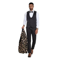 2024 Black & Pink Shiny Floral Mens 3pc Suit by Tazzio - Men's Tuxedo USA