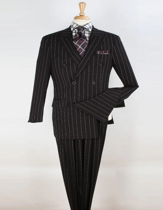 Pleated Suit - Mens Suits With Pleated Pant -  Regular Fit Double Breasted Suit -  Black Suit - Men's Tuxedo USA