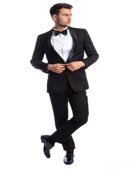 New Azzuro Black with Black Shawl Slim Fit Tuxedo - Men's Tuxedo USA