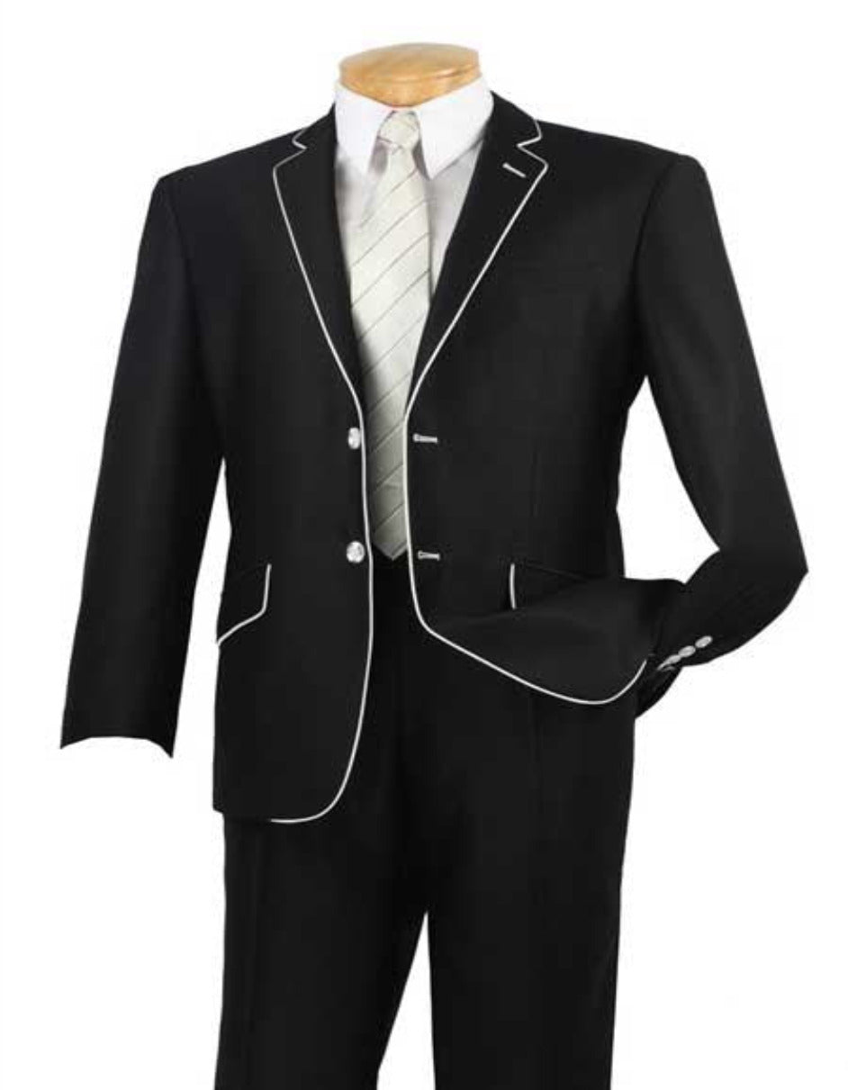 Western Suit - Cowboy Tuxedo With Trim Collar - Slim Fitted Jacket And Pants - Black and White Tuxedo - Men's Tuxedo USA