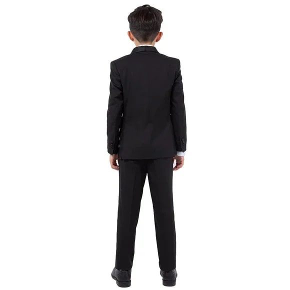 New Perry Ellis Boys Black Tuxedo Set, Solid 5-Piece Black Shawl Collar - Men's Tuxedo USA