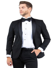 Men's Modern Fit One Button Shawl Lapel Black Tuxedo - Men's Tuxedo USA