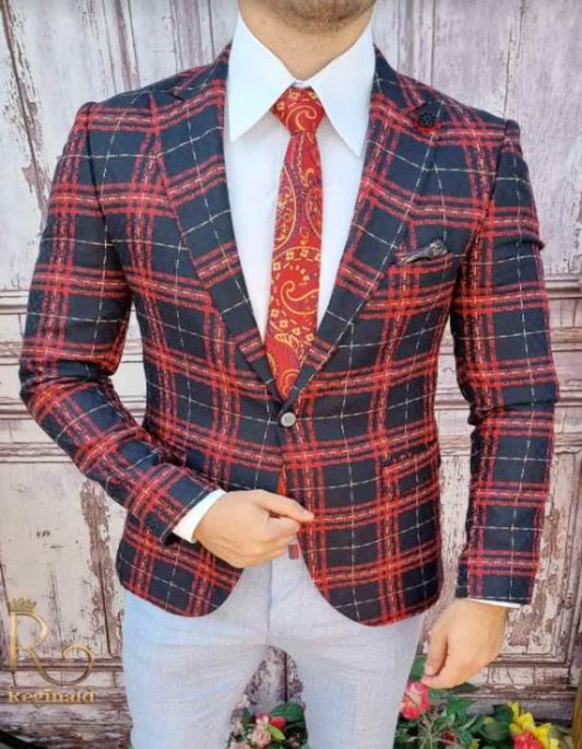 Red Tartan Blazer - Red Plaid Sport Coat - Single Breasted Mens Red Blazer - Men's Tuxedo USA