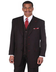 Pleated Dress Men Suits - Mens Vintage Vested Gangster Bold Pinstripe Fashion Black and Red Suit