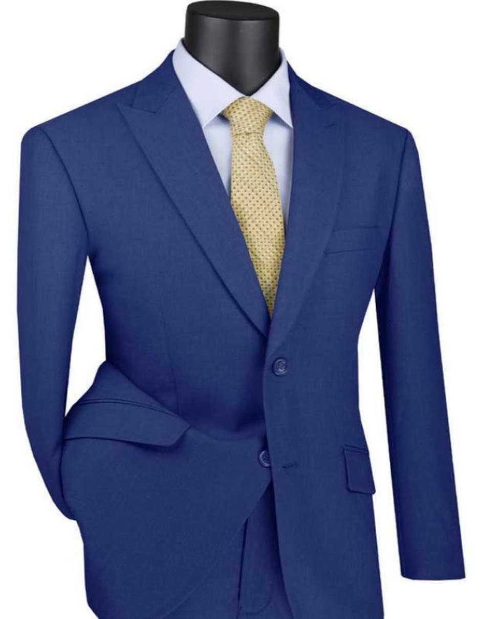 Mens Blue Modern Fit Single Breasted Suit Peak Lapel Jacket - Men's Tuxedo USA