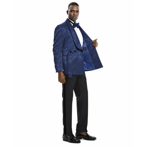 Knot Side Textured Paisley 2pc Tuxedo, Blue - Men's Tuxedo USA