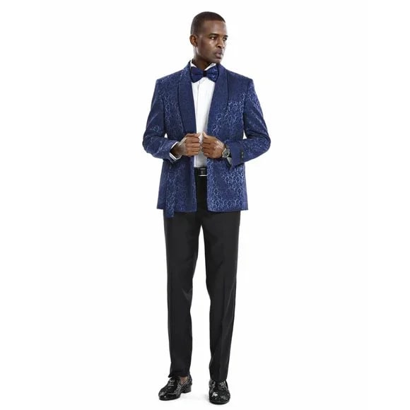 Knot Side Textured Paisley 2pc Tuxedo, Blue - Men's Tuxedo USA