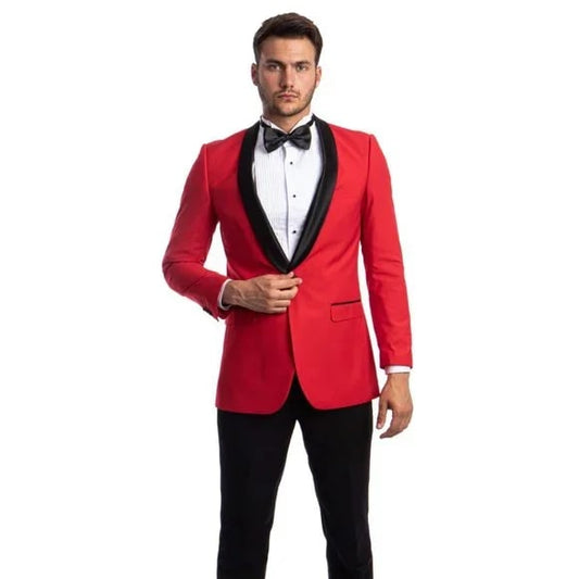 Luxurious Bright Red Tuxedo Blazer Jacket, Black Shawl Lapel by Tazio - Men's Tuxedo USA