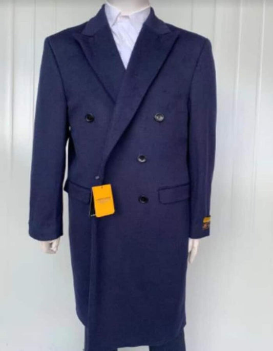 Mens Overcoat - Topcoat For Men - Winter Fabric - Mens Full Length Wool and Cashmere Overcoat - Winter Topcoats - Blue Coat - Men's Tuxedo USA