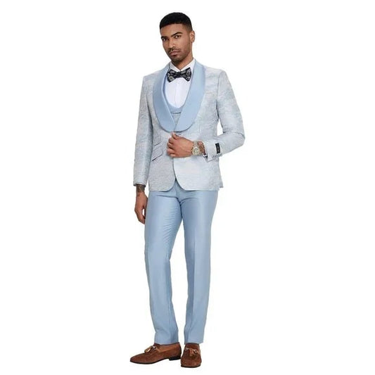 2024 Prom Special Blue Tuxedo Suit w/ Double-Breasted Vest by Tazzio - Men's Tuxedo USA