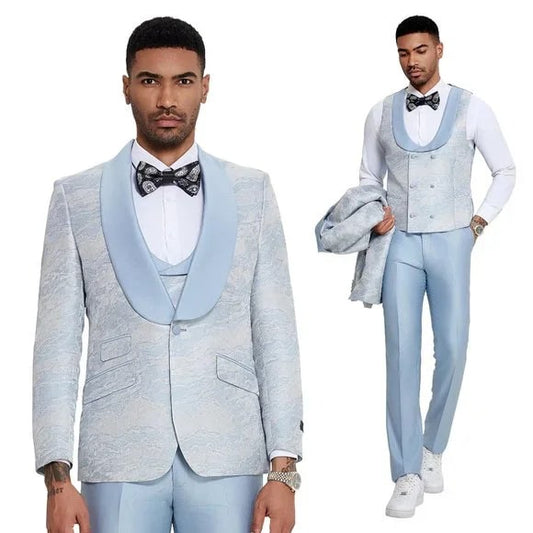 2024 Prom Special Blue Tuxedo Suit w/ Double-Breasted Vest by Tazzio - Men's Tuxedo USA