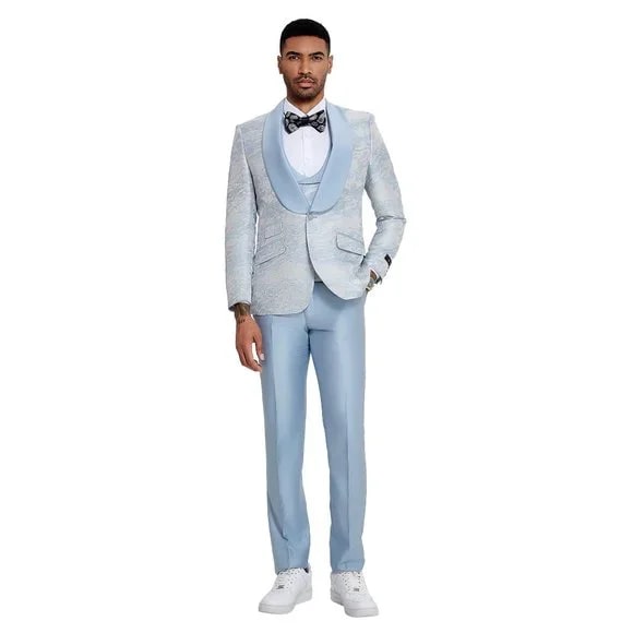 2024 Prom Special Blue Tuxedo Suit w/ Double-Breasted Vest by Tazzio - Men's Tuxedo USA