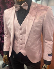 Pink Paisley Suit - Blush Color Slim Fitted Prom Suit With Bowtie Vest and Black Pants - Men's Tuxedo USA