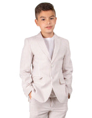 Boys Designer 2 Button Summer Seersucker Wedding Suit in Tan - Men's Tuxedo USA