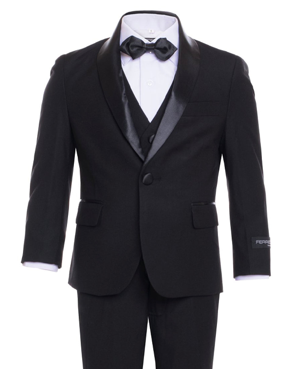 Boys Vested Shawl Collar Tuxedo in Black - Men's Tuxedo USA