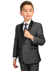 Boys Vested Shawl Collar Wedding Tuxedo in Charcoal Grey - Men's Tuxedo USA