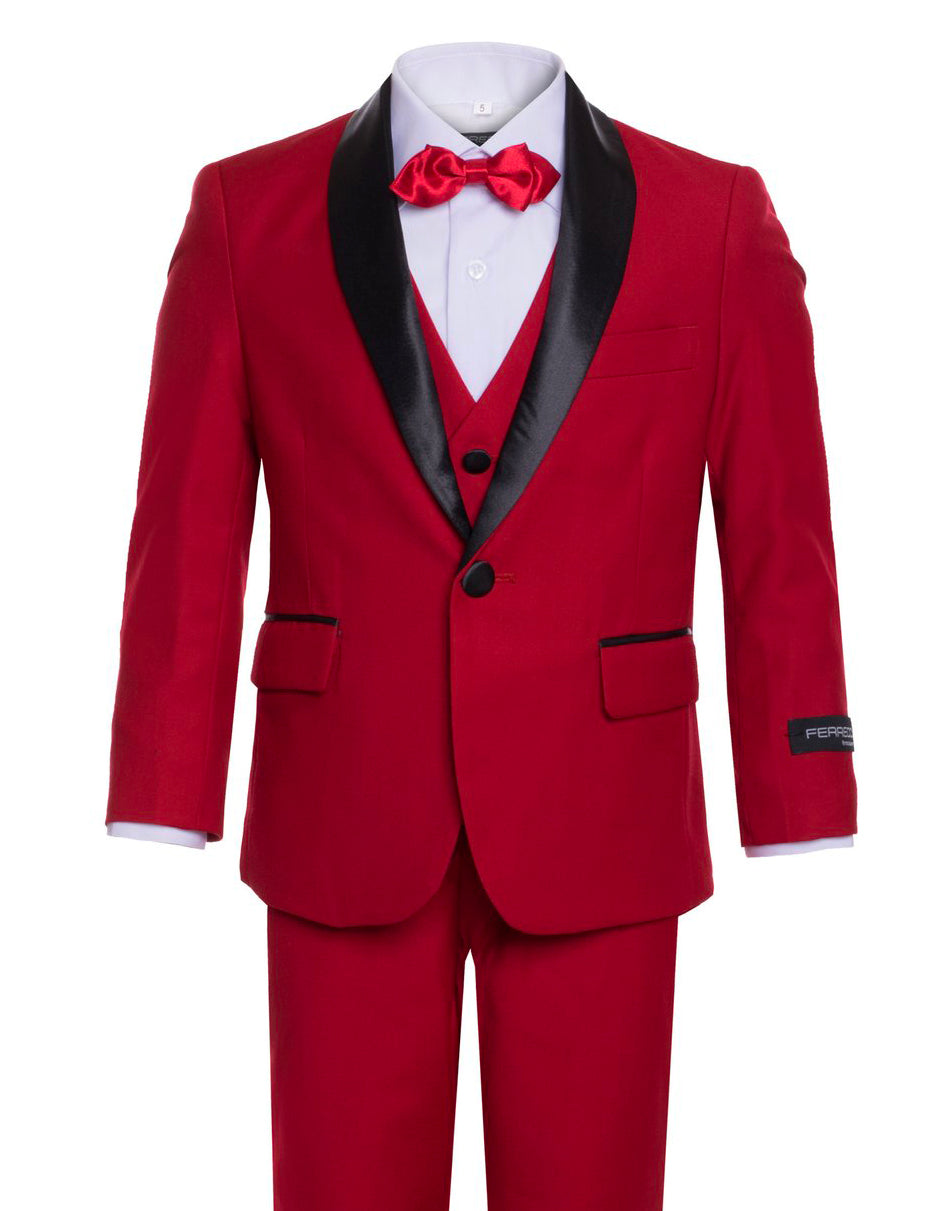 Copy of Boys Vested Shawl Collar Tuxedo in Red - Men's Tuxedo USA