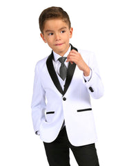 Boys Vested Shawl Collar Wedding Tuxedo in White - Men's Tuxedo USA