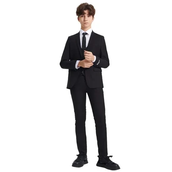 Exclusive Stacy Adams 5pc Boys Suit Slim-Fit, Black - Men's Tuxedo USA