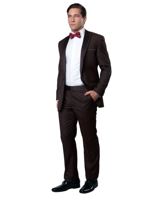 Mens Modern Wool Peak Trim Tuxedo in Brown - Men's Tuxedo USA