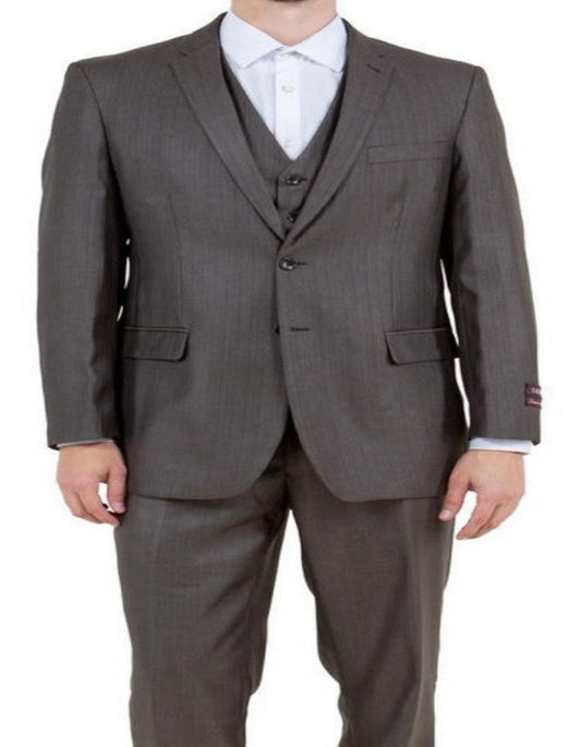 Mens Brown Sharkskin 3 Piece Single Breasted Suit Regular Fit - Men's Tuxedo USA