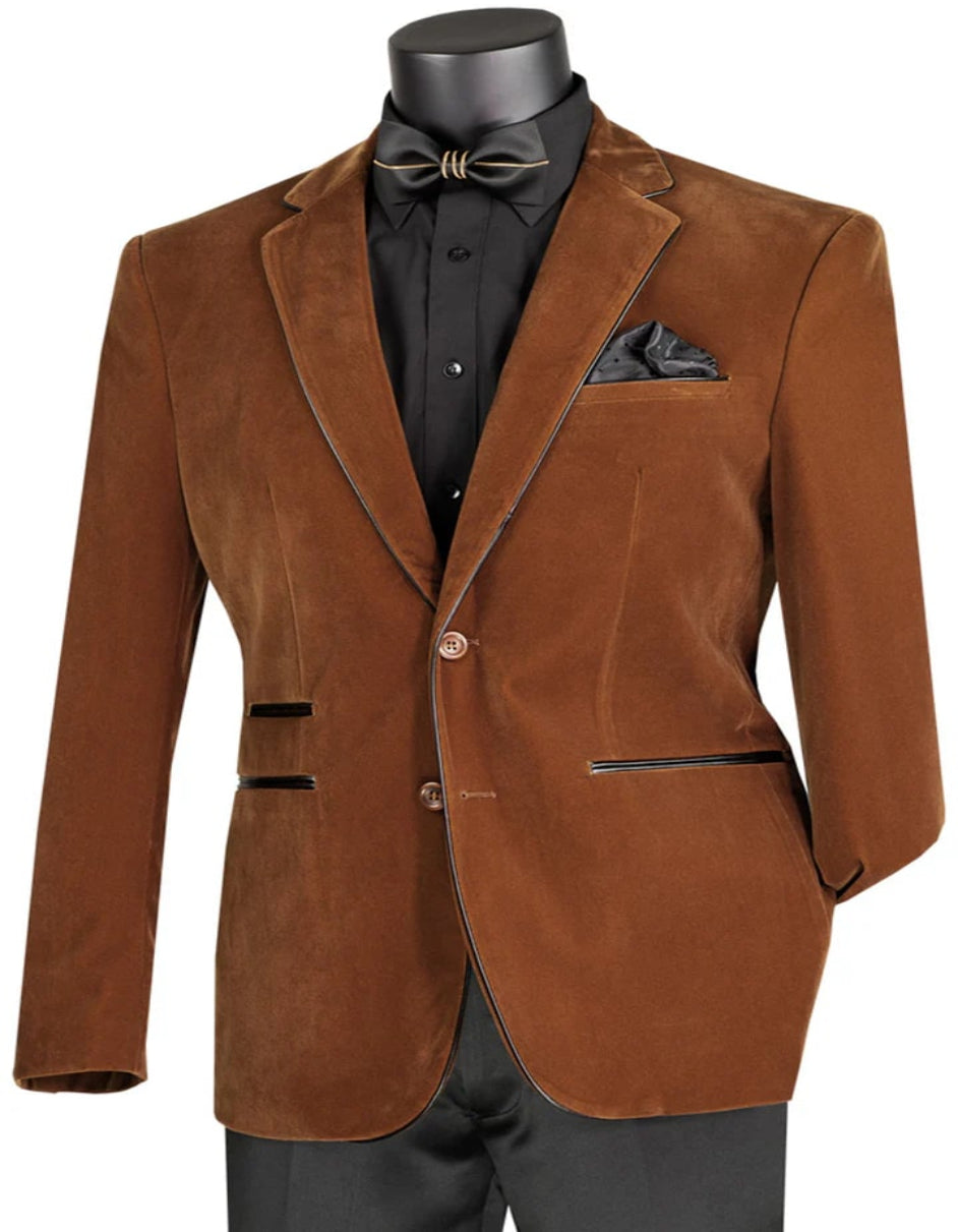 Mens Velvet Dinner Jacket - Velvet Tuxedo Jacket in Color Brown