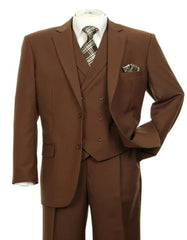 Pleated Dress Men Suits - Mens 2 button Pleated Pant Brown Double Breasted Suit